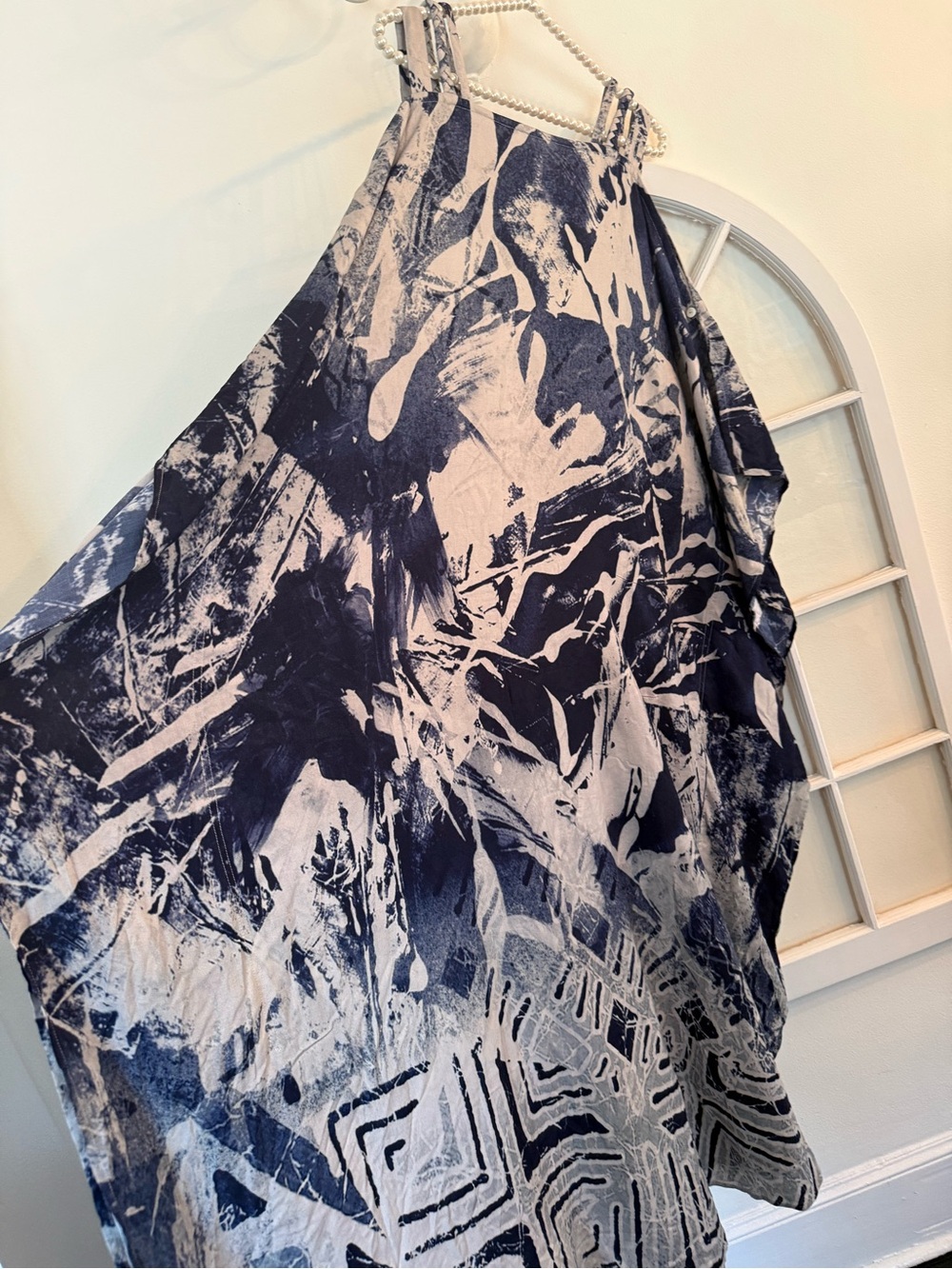 Soft Surroundings Blue & White Abstract Paint Splatter‎ Kaftan Maxi Dress